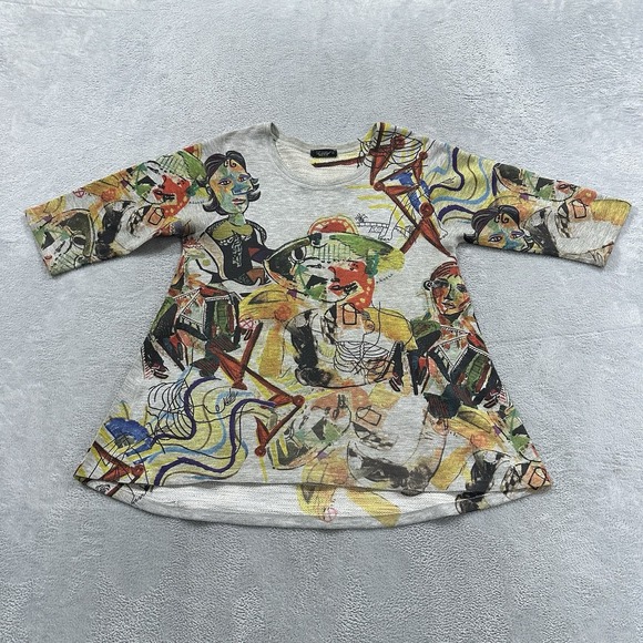 Inoah Tops - Inoah Blouse Shirt Mid Sleeve Women S Colorful Graphic Vtg Boho Artsy USA Made